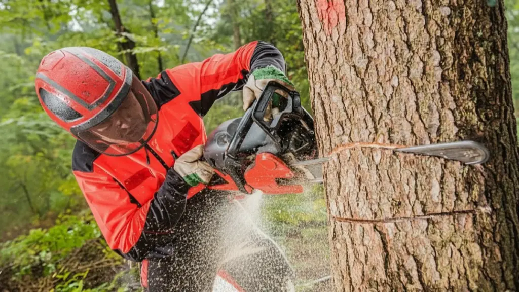 cutting tree with a chainsaw