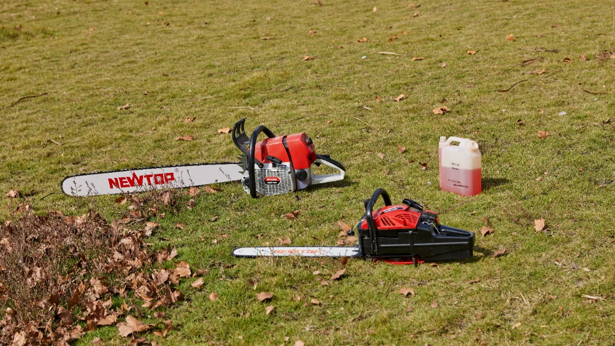 gas chainsaw on the grass