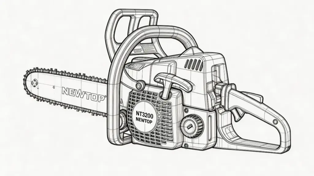 Three-dimensional line drawing of a chainsaw