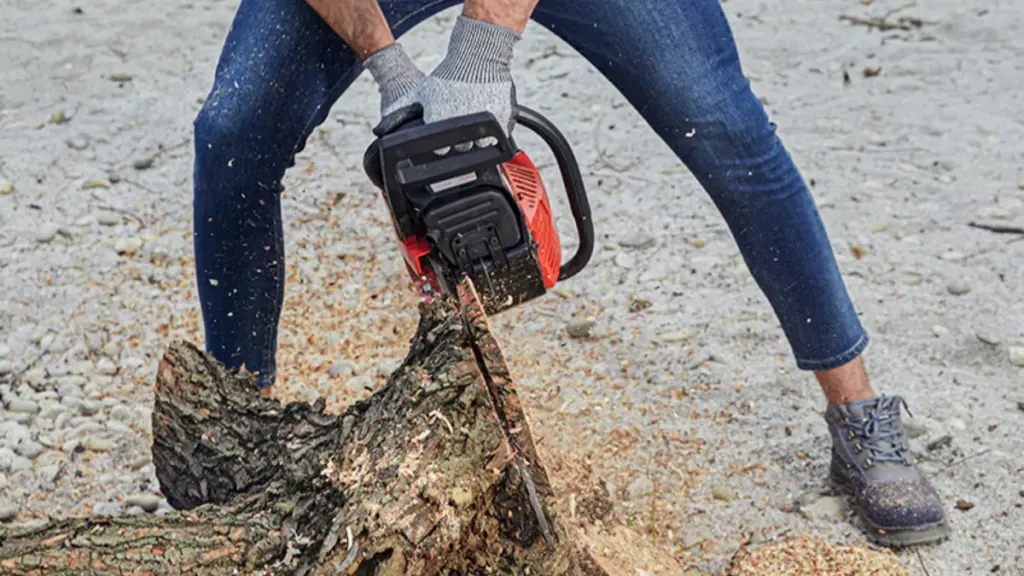 man cutting tree with heavy duty chainsaw