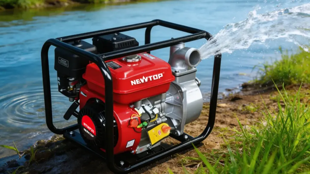 newtop portable water pump near the river