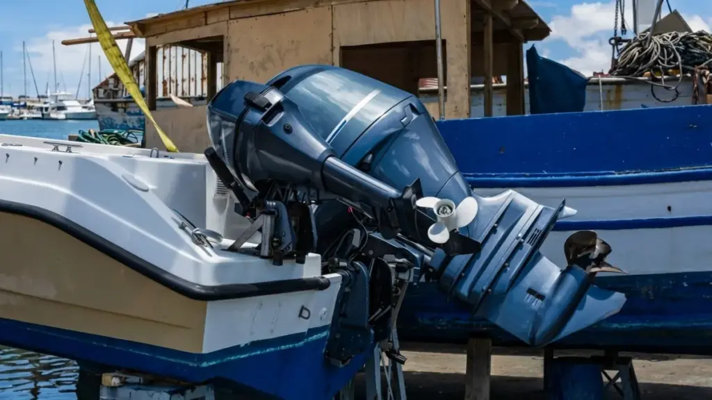 a close up of outboard motor