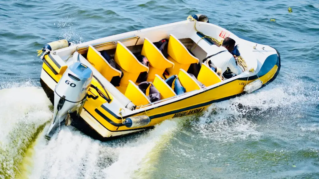 outboard motor mounted on the boat