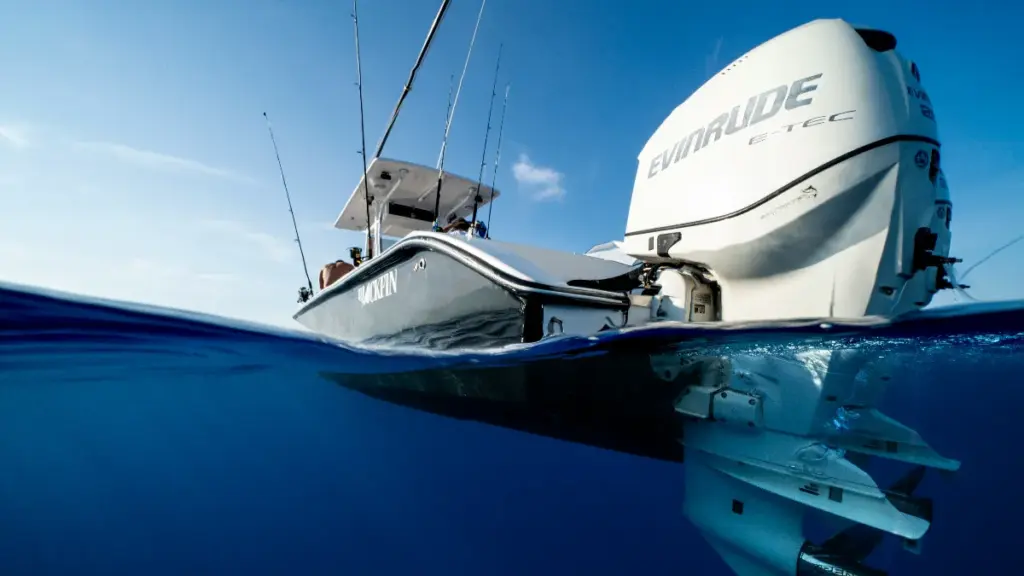 outboard motor under the water
