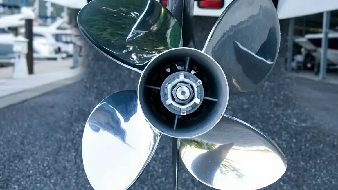 4 blade stainless steel boat propeller closeup