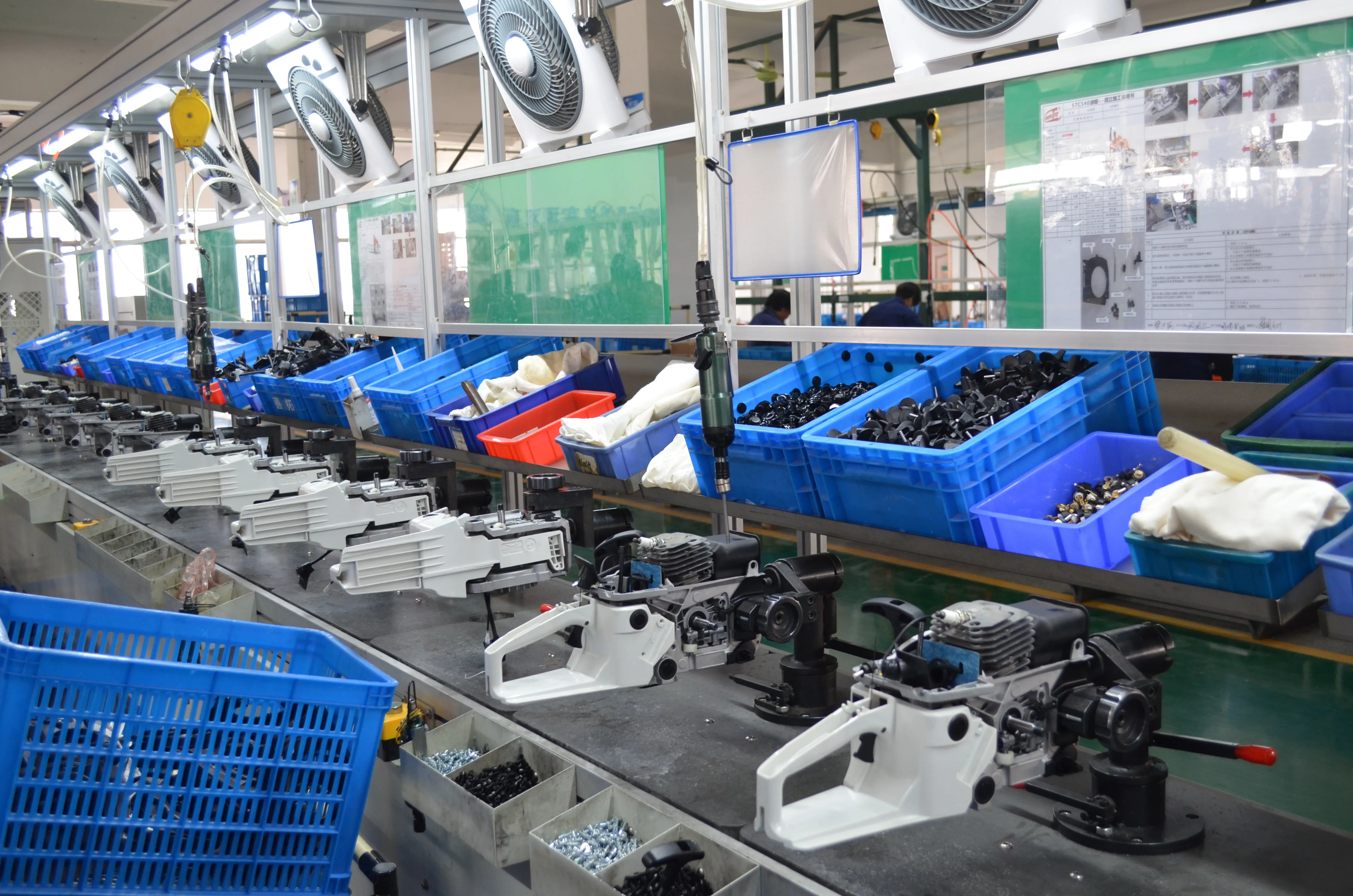 String trimmer assembly line in factory production
